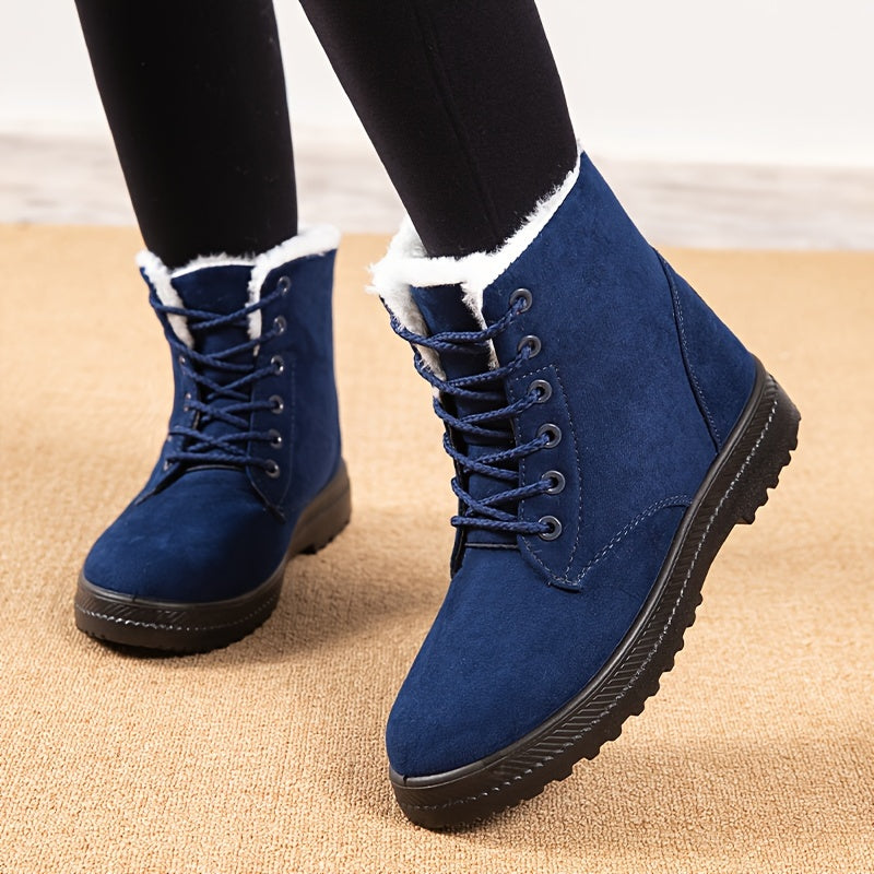 Damen-Winterstiefel für den Schnee - Rutschfeste PU-Sohle, Schnürverschluss, Gepolsterte Innensohle - Winterstiefel für Alltag und festliche Outfits - Erweiterte Größen bis US Damengröße 44 (EU 43) - Schwarze Stiefel für Winterabenteuer im Schnee