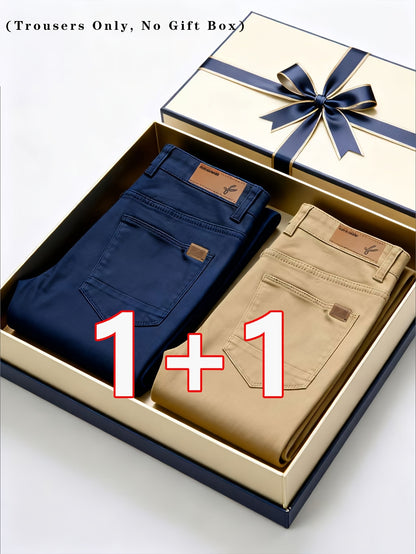 2er-Set Herren Allwetter Stretch-Chinohosen - Uni, Regular Fit, , bequem & langlebig