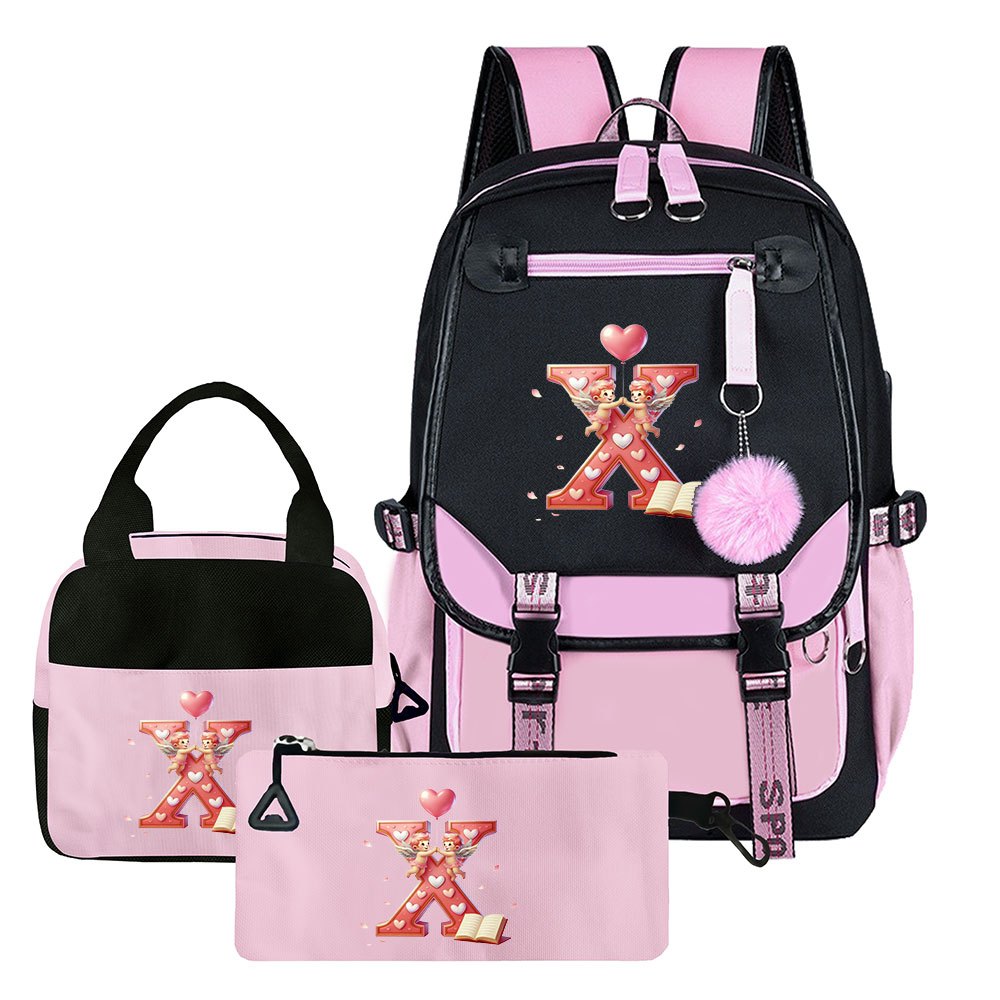 3-teiliges Set: Rucksack-Set mit Cupid-Herz-Elementen, beinhaltet Rucksack, Clutch und Tote Bag, modisch und praktisch