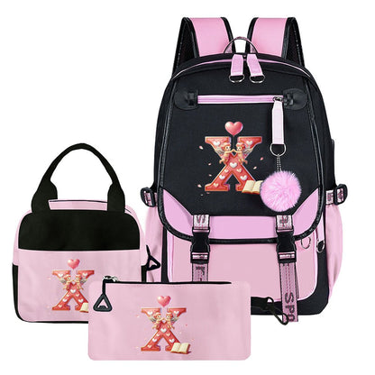 3-teiliges Set: Rucksack-Set mit Cupid-Herz-Elementen, beinhaltet Rucksack, Clutch und Tote Bag, modisch und praktisch