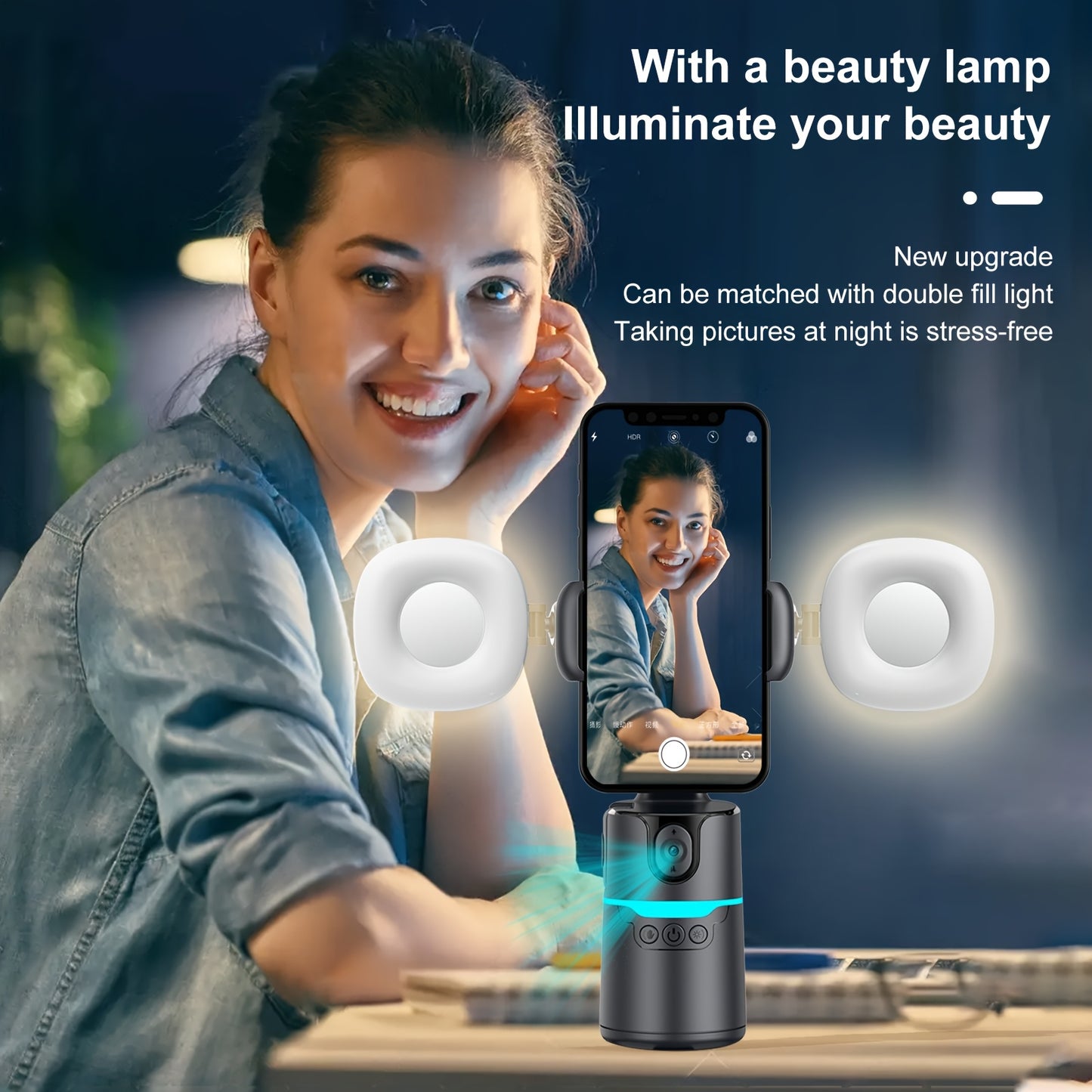 Q14 Neuer Gimbal-Selfie-Stick mit automatischer Gesichtserkennung, Fernsteuerung, 4-in-1 Gimbal-Stabilisator, 360°-Drehung, kompatibel mit iPhone/Android - Q12 Schwarz