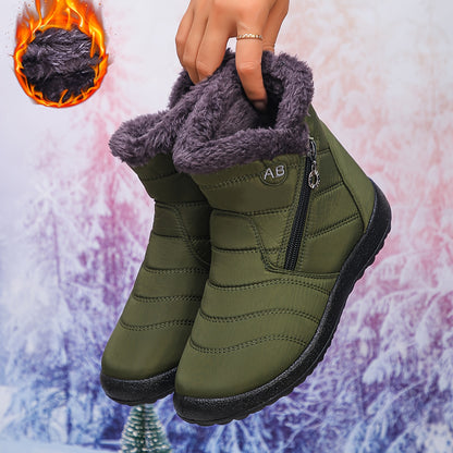 Damen Stiefeletten mit flauschigem Kragen, stilvolle Winterschuhe, bequemes Slip-On-Design, trendige kurze Stiefel, perfekt für kaltes Wetter