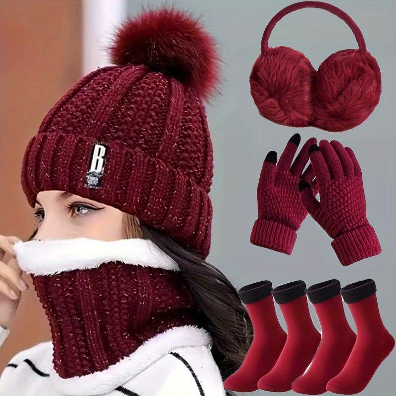 9-teiliges Winter-Warm-Up-Set für Weihnachts-Outdoorsport: Warme Mütze, Halswärmer, Touchscreen-Handschuhe, Thermo-Hand- und Fußschutz, weiche Ohrenschützer & Bodensocken