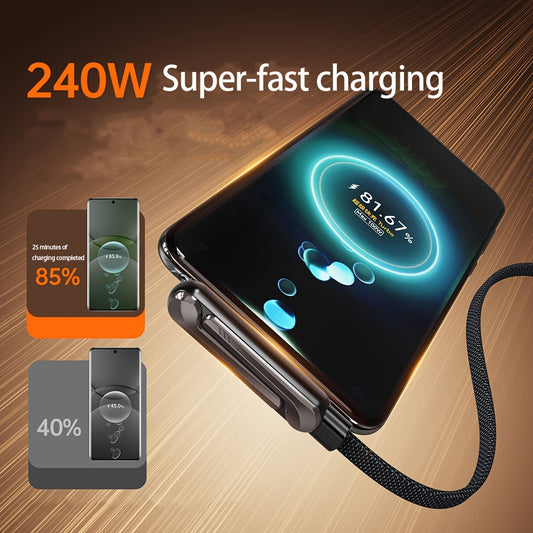 240W klappbarer Handyständer mit dualem Typ-C-Datenkabel, superschnellem Ladewinkel-Anschluss, der die Hände nicht behindert. Geeignet für Huawei, Xiaomi, Honor Laptops, iPads, Gamer. Schnelllade-Kabel.