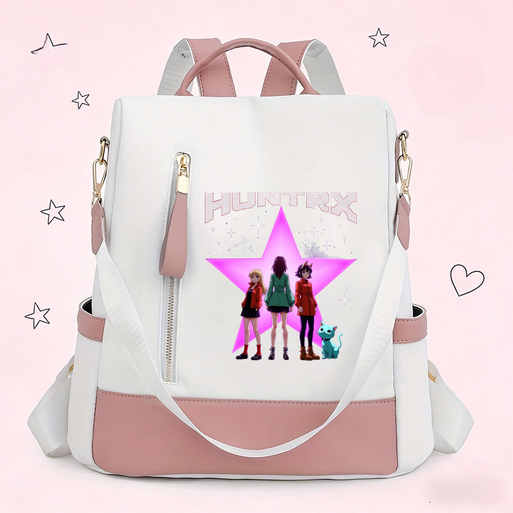 Trendiger K-Pop Damenrucksack | Geräumiges Hauptfach und mehrere funktionale Taschen, Mehrfarben, Reißverschluss, Handwaschbar
