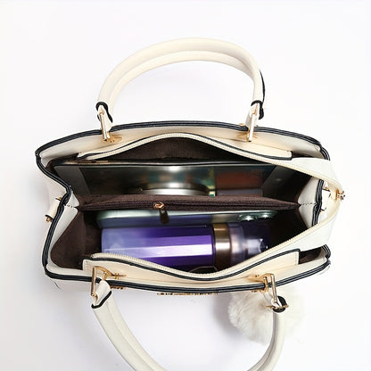 Elegante Damen-Handtasche aus Kunstleder mit Quastenverzierung, leichte Schultertasche in Uni-Farbe mit verstellbarem Riemen, Reißverschluss, polyestergefüttert, Kantenlack-Detail - in mehreren Farben erhältlich