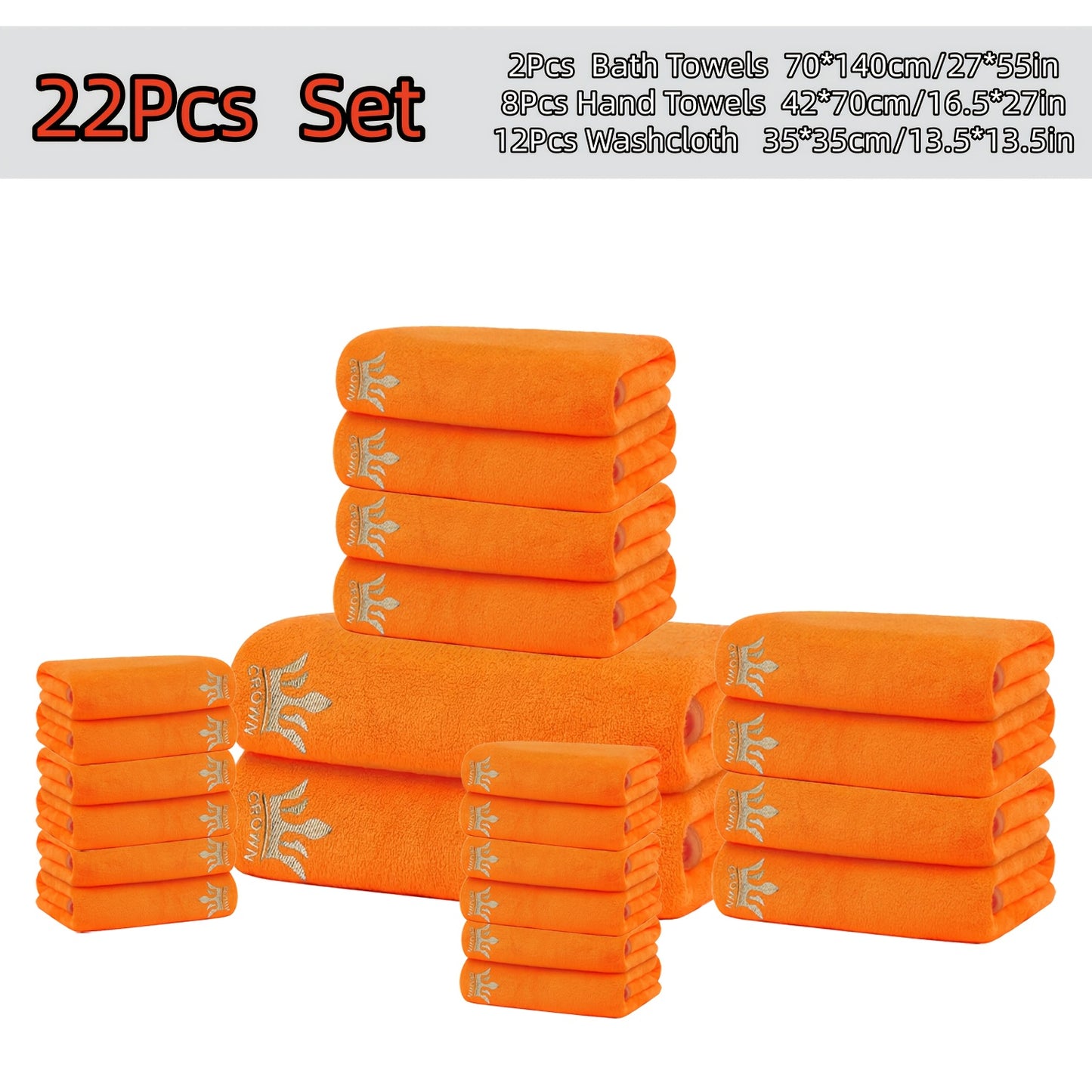 22-teiliges ultraweiches Korallenbad-Set, enthält 2 Badehandtücher (70 x 140 cm), 8 Handtücher (42 x 70 cm) und 12 Waschlappen (35 x 35 cm). Schnell trocknend, sehr saugfähig und leicht