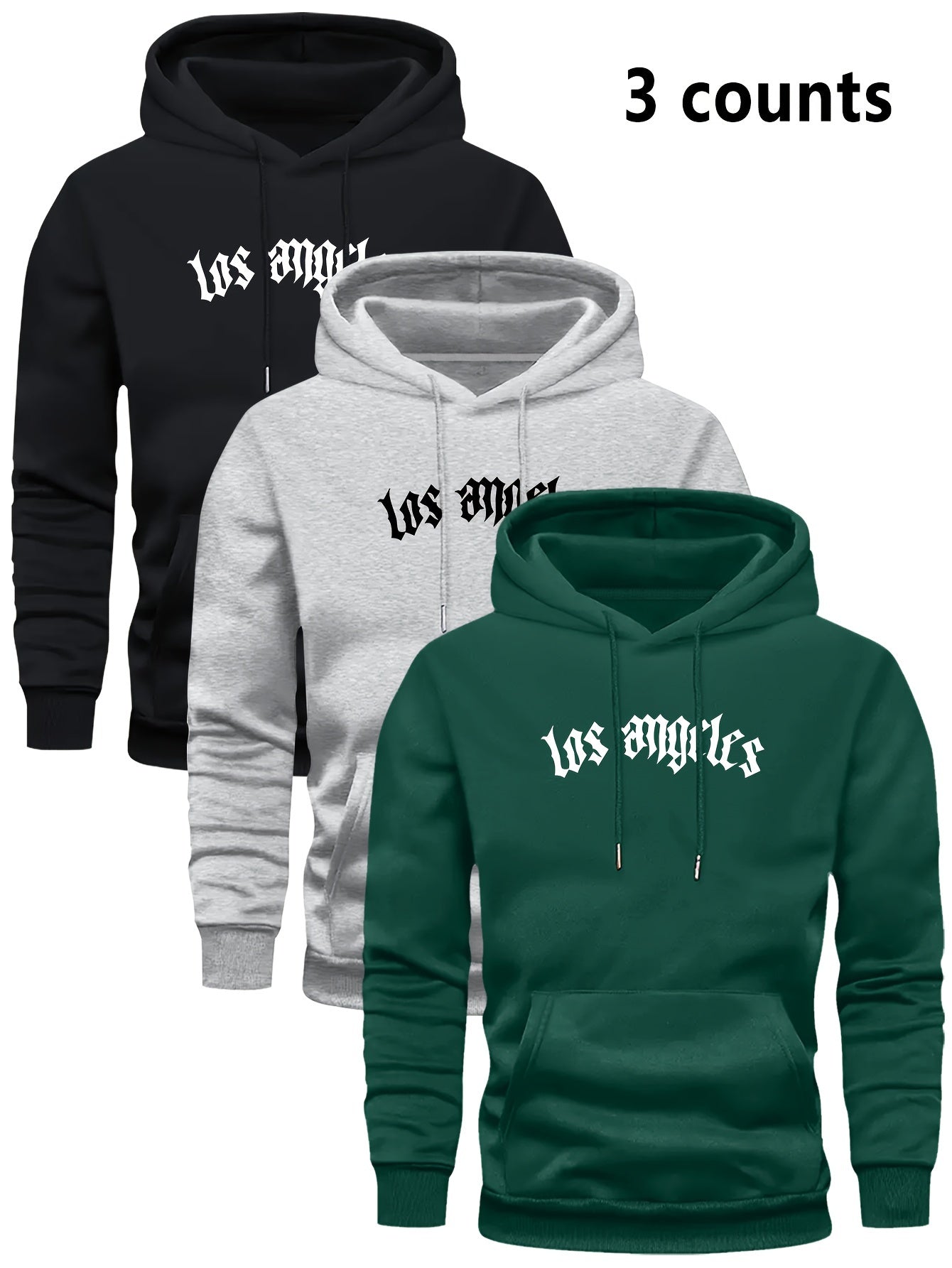 3er-Set Herren-Casual-Hoodies mit Fleece, stilvoll und vielseitig.