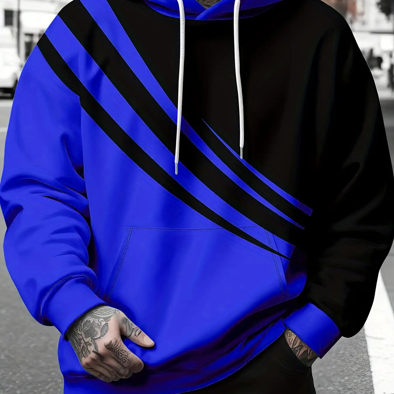 3D-gedrucktes Herren-Sweatshirt mit Tropfenschulter, langärmelig und Kapuze, PLUS SIZE