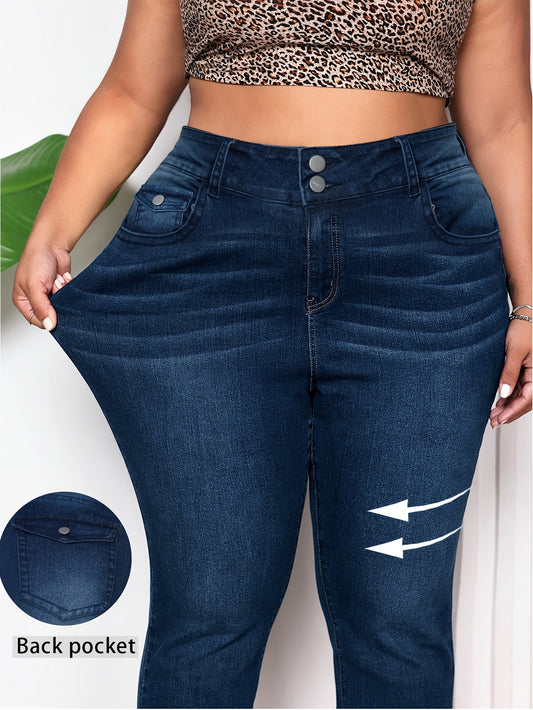 Neue Plus-Size Damen-Jeans mit hoher Elastizität, lässige Vintage-Straight-Leg-Hosen, hoch-elastischer Mid-Rise-Stil