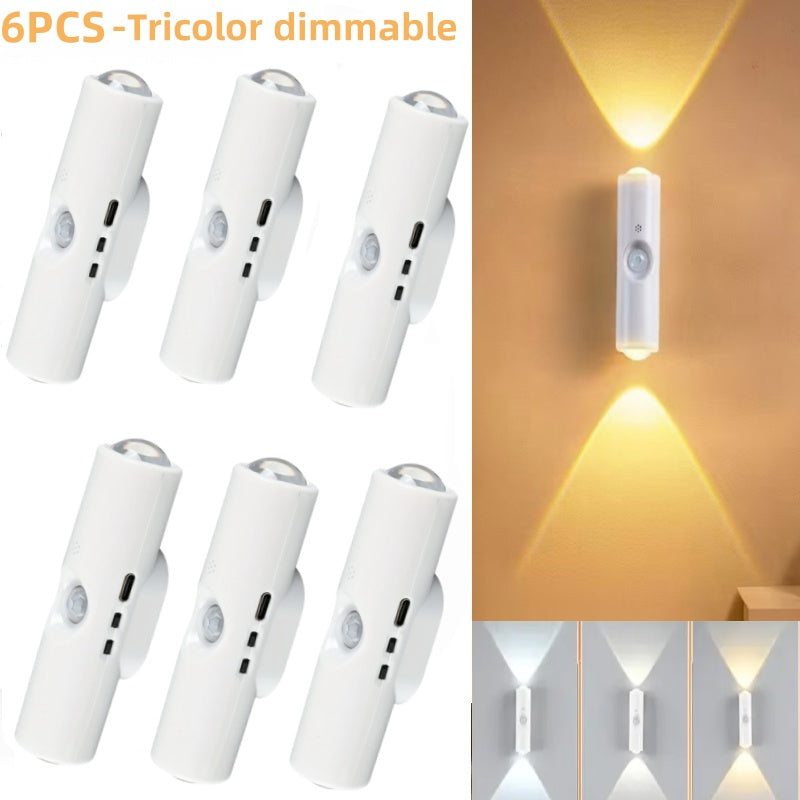 6er-Set weiße, wandmontierte, intelligente LED-Lichtleiste mit Bewegungssensor, dimmbar,  geeignet für Treppen, Flur, Schlafzimmer