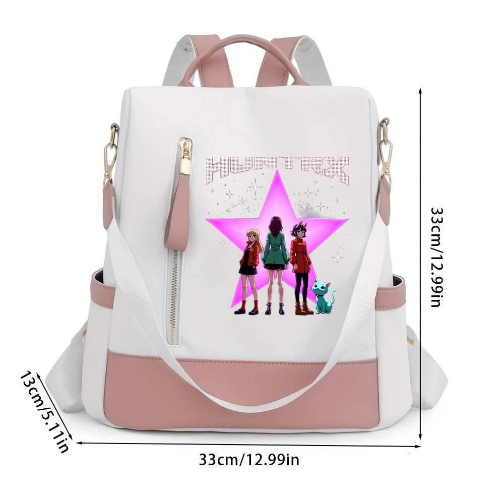 Trendiger K-Pop Damenrucksack | Geräumiges Hauptfach und mehrere funktionale Taschen, Mehrfarben, Reißverschluss, Handwaschbar