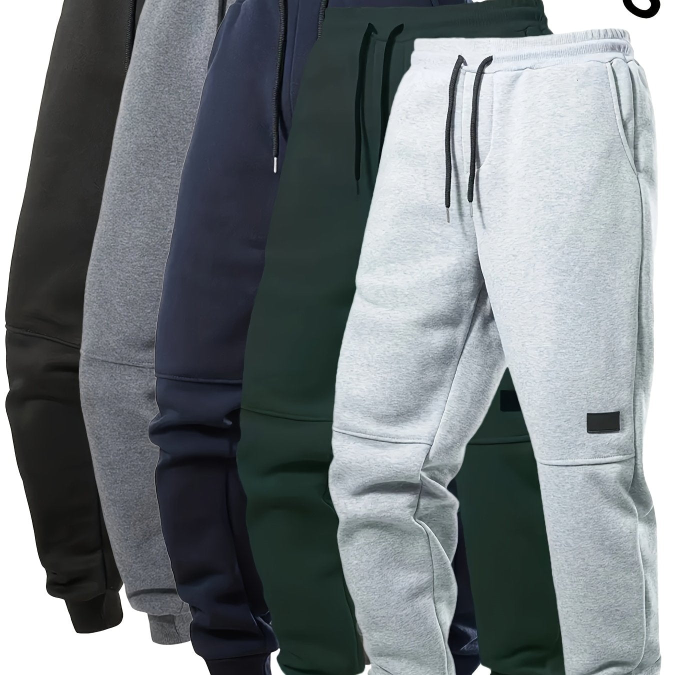 5er-Set Herren-Fleece-Jogginghosen mit Kordelzug, einfarbig, warm