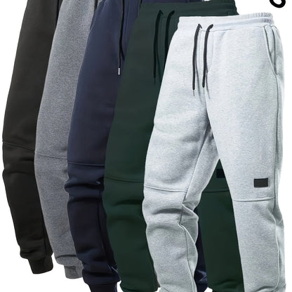 5er-Set Herren-Fleece-Jogginghosen mit Kordelzug, einfarbig, warm