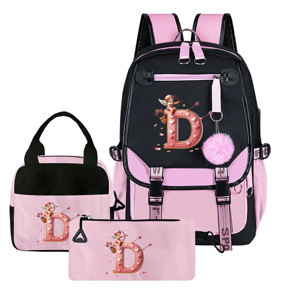 3-teiliges Set: Rucksack-Set mit Cupid-Herz-Elementen, beinhaltet Rucksack, Clutch und Tote Bag, modisch und praktisch
