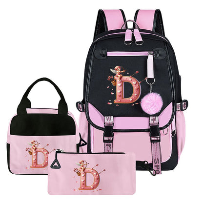 3-teiliges Set: Rucksack-Set mit Cupid-Herz-Elementen, beinhaltet Rucksack, Clutch und Tote Bag, modisch und praktisch