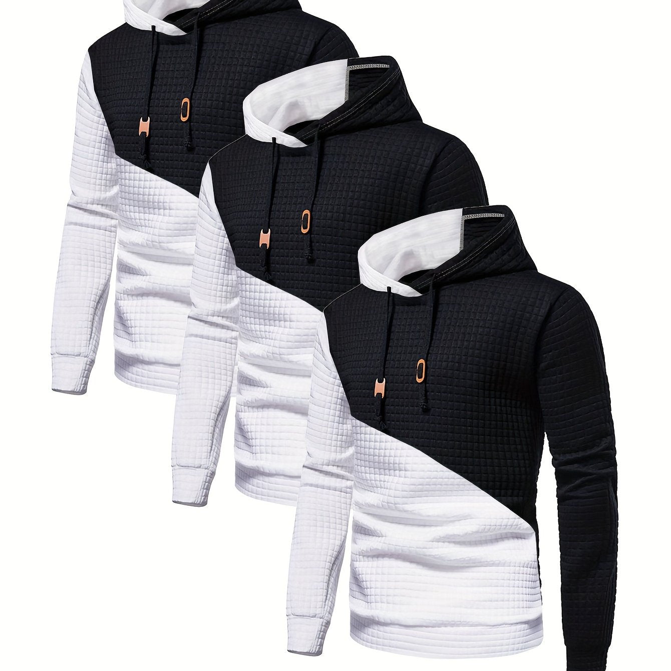3er-Set kariertes Color-Block-Sporthoodie, vielseitiges Kapuzen-Sweatshirt, lässiges Street-Hoodie.
