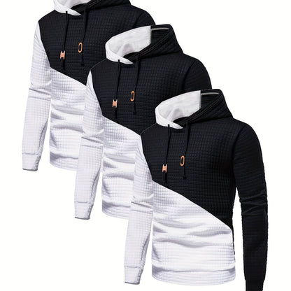 3er-Set kariertes Color-Block-Sporthoodie, vielseitiges Kapuzen-Sweatshirt, lässiges Street-Hoodie.