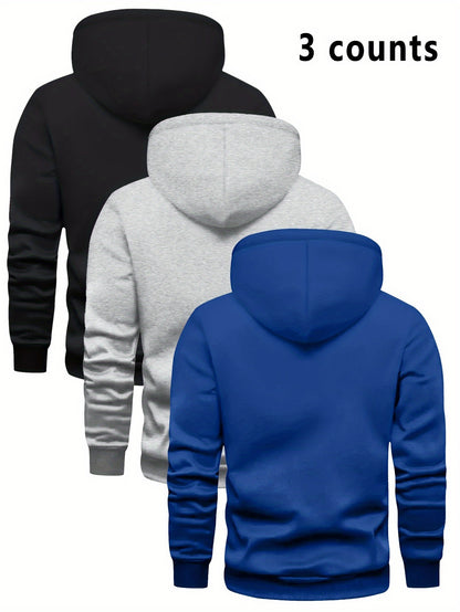 3er-Set Herren-Casual-Hoodies mit Fleece, stilvoll und vielseitig.