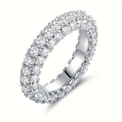 Women's 3-Row Eternity Ring, 14K Gold Plated with Cubic Zirconia, Eternity Band Ring Jewelry