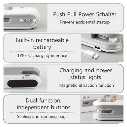 1 Stück tragbarer magnetischer USB-wiederaufladbarer Taschenversiegeler mit eingebautem Akku,  Kunststoff-Versiegelungsmaschine  USB-Mini-Versiegeler für Beutelverschlüsse