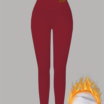 Damen Thermo-Leggings mit dickem Fleece-Futter und hohem Bund – Winterwärme, dehnbarer Skinny-Fit, einfarbig, lange Länge, perfekt für Freizeit- oder Outdoor-Aktivitäten