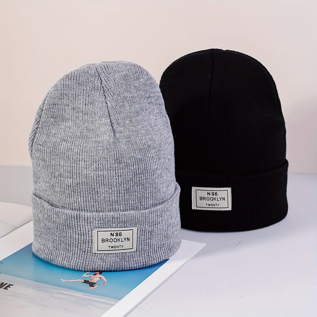 2 Stück 86 Erwachsene Einheitsgröße Beanie ohne Krempe, Outdoor-Sport-Warmmütze, leicht, atmungsaktiv, gute Elastizität, Unisex Herbst- und Wintermütze, bequeme Alltagsmode, modische Y2K, für alle Jahreszeiten geeignet