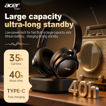 Acer Ohr560 Kabellose Kopfhörer | Over-Ear mit ANC Geräuschunterdrückung, Vollumfassendes Ohrdesign, Faltbar, Eingebautes Kondensatormikrofon, Hi-Fi Stereo Sound, HD ENC Anrufgeräuschreduzierung, Kompatibel mit 3,5-mm-Audiokabel, USA