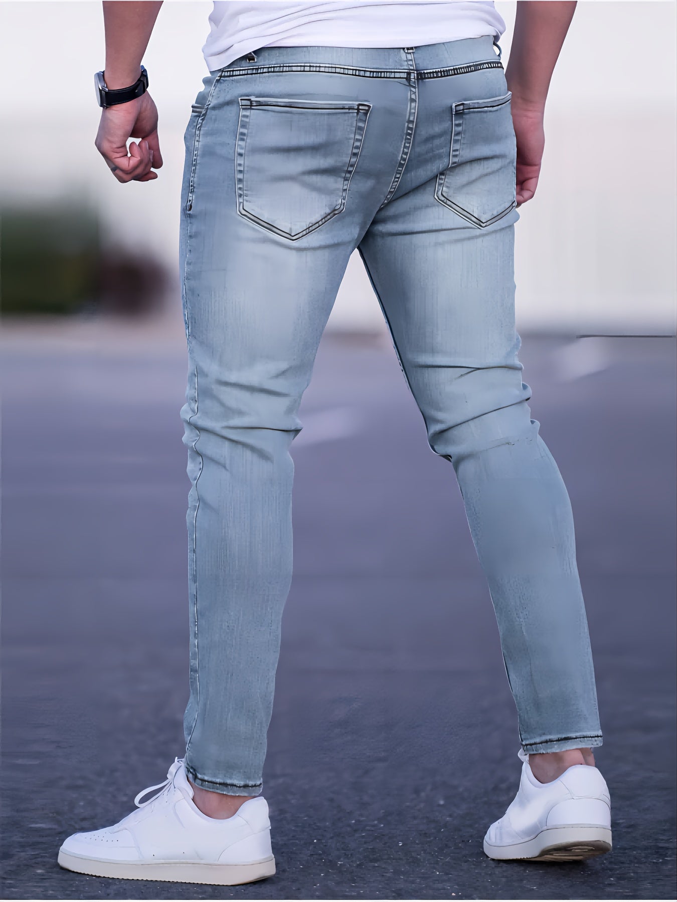 3er-Set Herren-Jeans mit elastischem Bund, Slim Fit, mittlere Dehnbarkeit, einfarbig, normale Länge, gewaschene Details, für alle Jahreszeiten geeignet