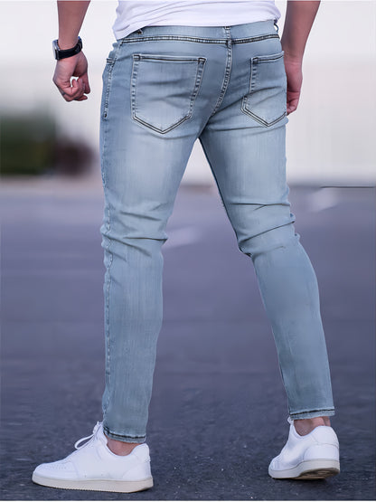 3er-Set Herren-Jeans mit elastischem Bund, Slim Fit, mittlere Dehnbarkeit, einfarbig, normale Länge, gewaschene Details, für alle Jahreszeiten geeignet