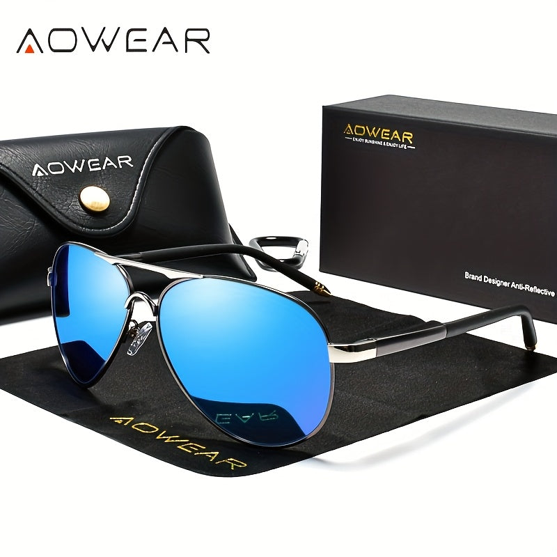 AOWEAR UV400 Piloten-Sonnenbrille für Männer mit polarisierten Spiegelgläsern zum Fahren