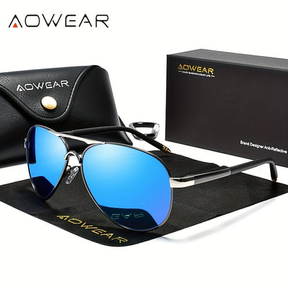 AOWEAR UV400 Piloten-Sonnenbrille für Männer mit polarisierten Spiegelgläsern zum Fahren