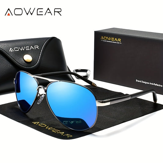 AOWEAR UV400 Piloten-Sonnenbrille für Männer mit polarisierten Spiegelgläsern zum Fahren