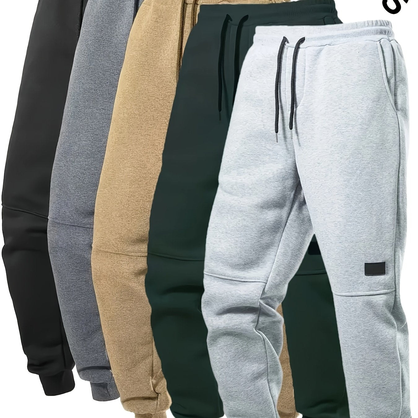 5er-Set Herren-Fleece-Jogginghosen mit Kordelzug, einfarbig, warm