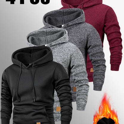 4er-Set Warmes Kapuzenpullover-Set, Herbst-Winter Freizeit Minimalistisches einfarbiges Langarm-Thermooberteil mit Kängurutasche und verstellbarer Kapuze mit Kordelzug