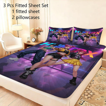 3-teiliges Kpop-Bettwäscheset, atmungsaktiv und bequem im Lakenstil, beinhaltet 1 Bettbezug und 2 Kissenbezüge, ein kernloser Matratzenschoner, ein stilvolles und langlebiges Essential zum Schutz der Matratze
