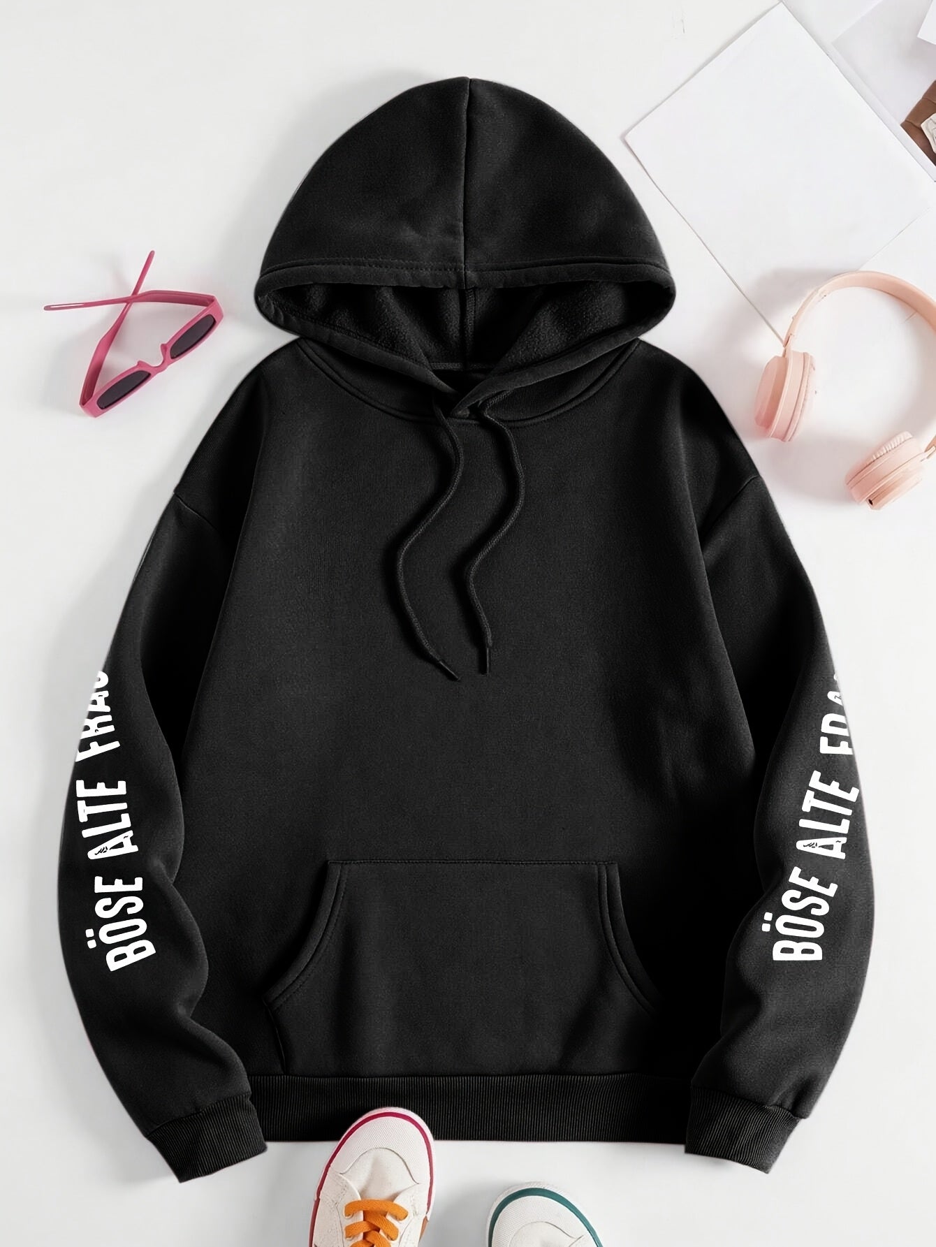 Große Größen  - Hoodie mit Totenkopf-Muster - Böse Alte Frau Druck