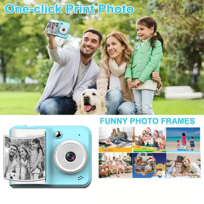 Tragbarer Mini-Fotodrucker & Dual-Kamera-Instant-Kamera , MP3-Wiedergabe und Smart-Game-Funktionen, inklusive 3 Rollen Druckerpapier