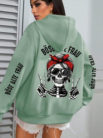 Große Größen  - Hoodie mit Totenkopf-Muster - Böse Alte Frau Druck