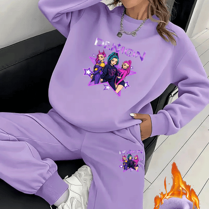 Sweatshirt/Sweatpants Set, Futter aus Fleece und kreativen „HUNTERS“-Charakterdrucken, Jogginganzug, mit Fleece gefüttert und verdickt warmes Sweatshirt