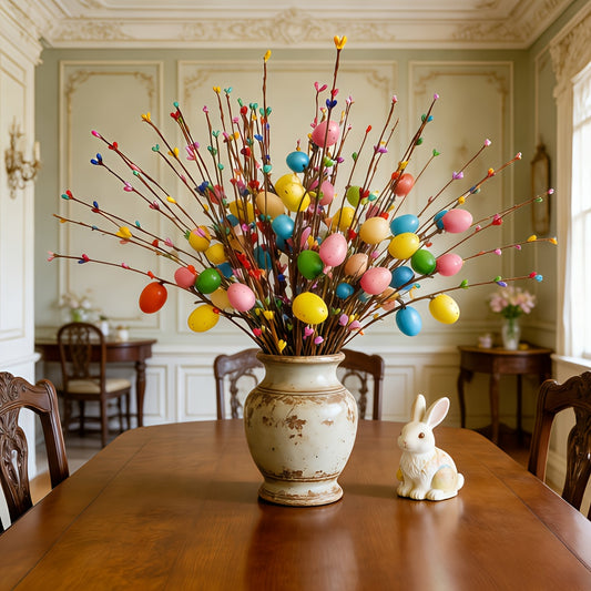 42-teiliges Set - Ostern bunte Beerenzweige + Osterei-Stiele - Frühling Künstliche Blumen, DIY-Kränze, Hasenohren und Eiersuchdekorationen, Wohnkultur, Geeignet für Ostern, Frühling