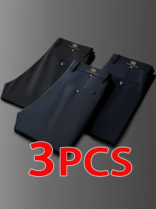 3er-Pack hoch elastische Herren-Business-Casual-Hosen, ganzjährige Tragbarkeit, knitterfrei – kein Bügeln erforderlich, professioneller Stil, klassisches Design, hochwertige Verarbeitung, maschinenwaschbar