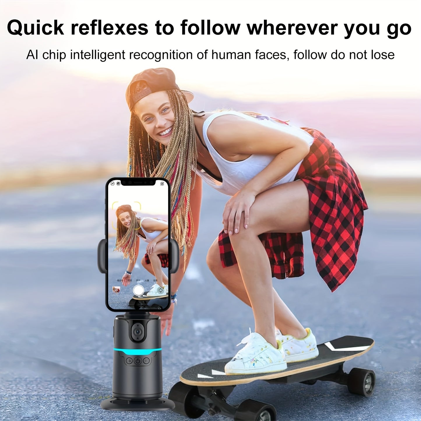 Q14 Neuer Gimbal-Selfie-Stick mit automatischer Gesichtserkennung, Fernsteuerung, 4-in-1 Gimbal-Stabilisator, 360°-Drehung, kompatibel mit iPhone/Android - Q12 Schwarz