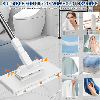 6-teiliges automatisches freihändiges Wischsystem mit 5 Ersatztüchern (kompatibel mit Standard) - Robuster ABS-Rahmen, Ein-Klick-Tuchwechsel, platzsparendes Design, Wand-/Deckenwische für den gewerblichen Einsatz - Ideal für große Böden/Küche