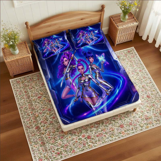 3-teiliges Kpop-Gruppen-Bettwäsche-Set kompatibel mit - Anime K-Bettdecke mit Spannbettlaken & 2 Kissenbezügen, weiche Bettwäsche für Zimmerdekoration, thematische Bettwäsche (ohne Einlage)