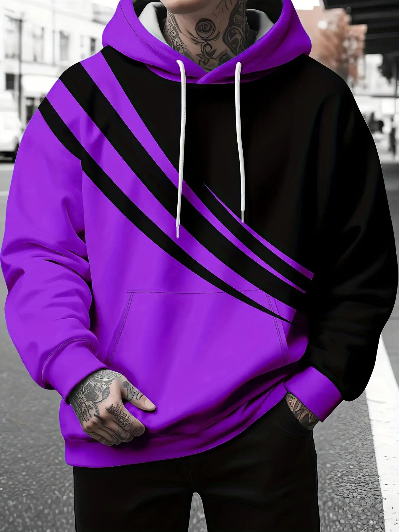 3D-gedrucktes Herren-Sweatshirt mit Tropfenschulter, langärmelig und Kapuze, PLUS SIZE