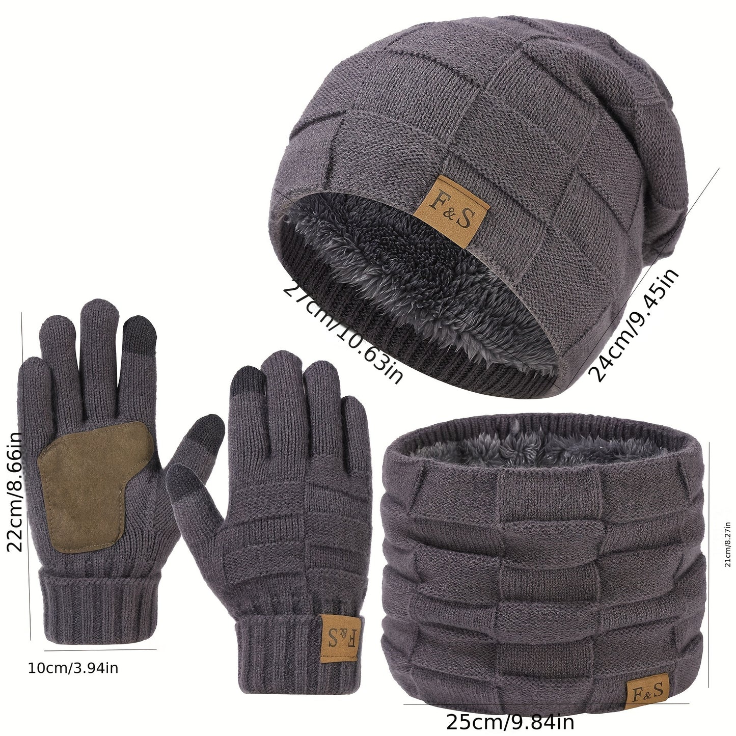 Bestseller Drei-teiliges Winter-Set aus Mütze, Schal & Handschuhen – Dick gefütterte Strick-Ohrenmütze mit verstellbarem Riemen, Unisex-Allround-Nackenwärmer für Männer und Frauen