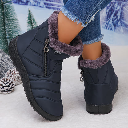 Damen Stiefeletten mit flauschigem Kragen, stilvolle Winterschuhe, bequemes Slip-On-Design, trendige kurze Stiefel, perfekt für kaltes Wetter