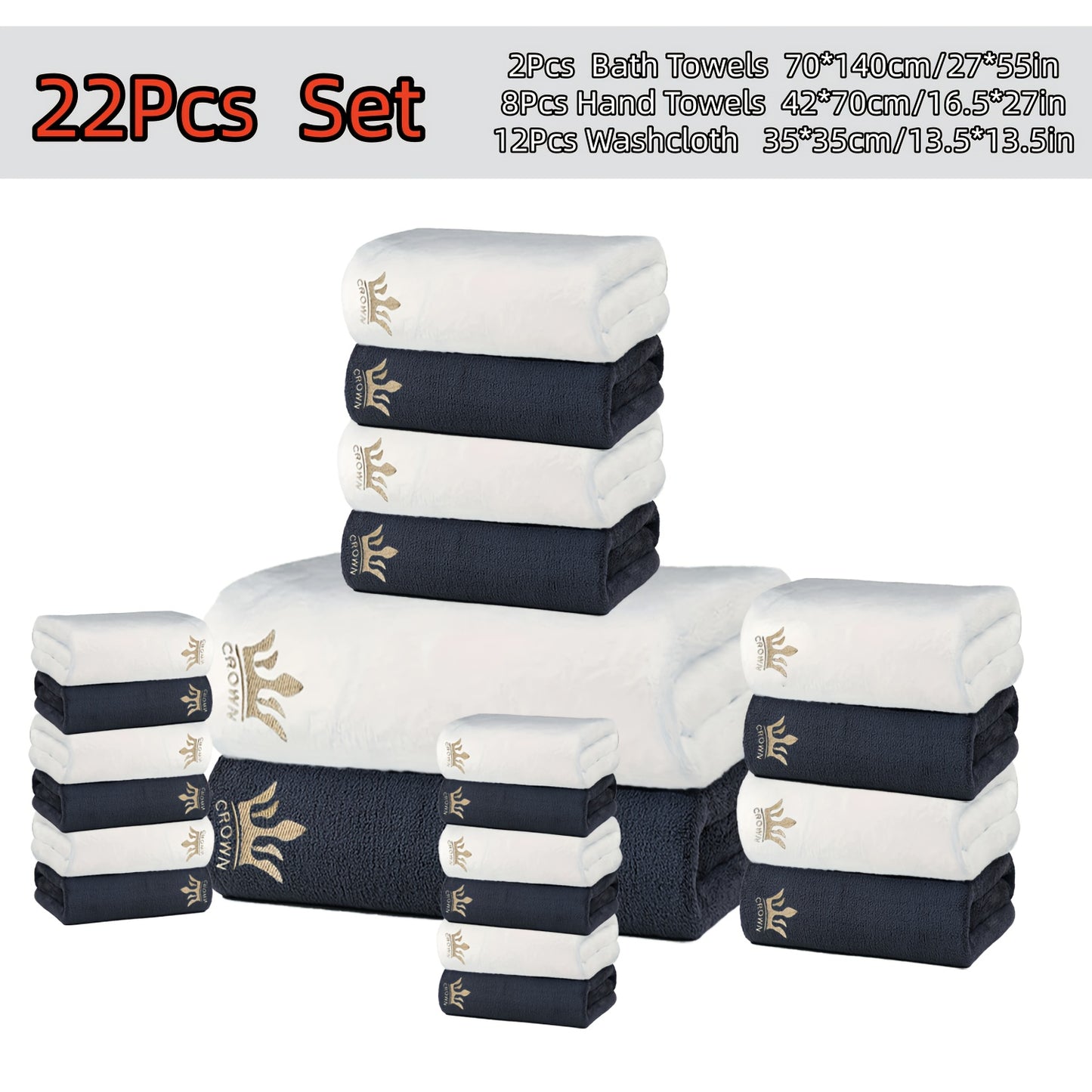 22-teiliges ultraweiches Korallenbad-Set, enthält 2 Badehandtücher (70 x 140 cm), 8 Handtücher (42 x 70 cm) und 12 Waschlappen (35 x 35 cm). Schnell trocknend, sehr saugfähig und leicht