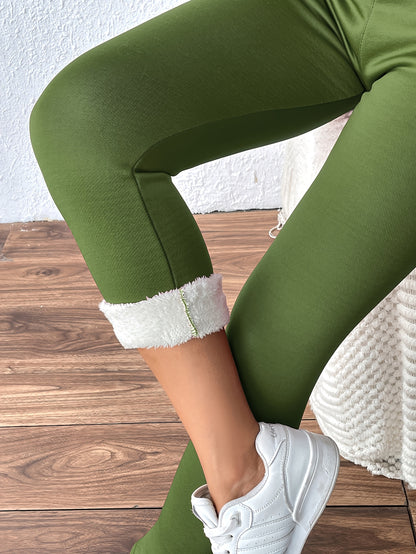 Damen Thermo-Leggings mit dickem Fleece-Futter und hohem Bund – Winterwärme, dehnbarer Skinny-Fit, einfarbig, lange Länge, perfekt für Freizeit- oder Outdoor-Aktivitäten